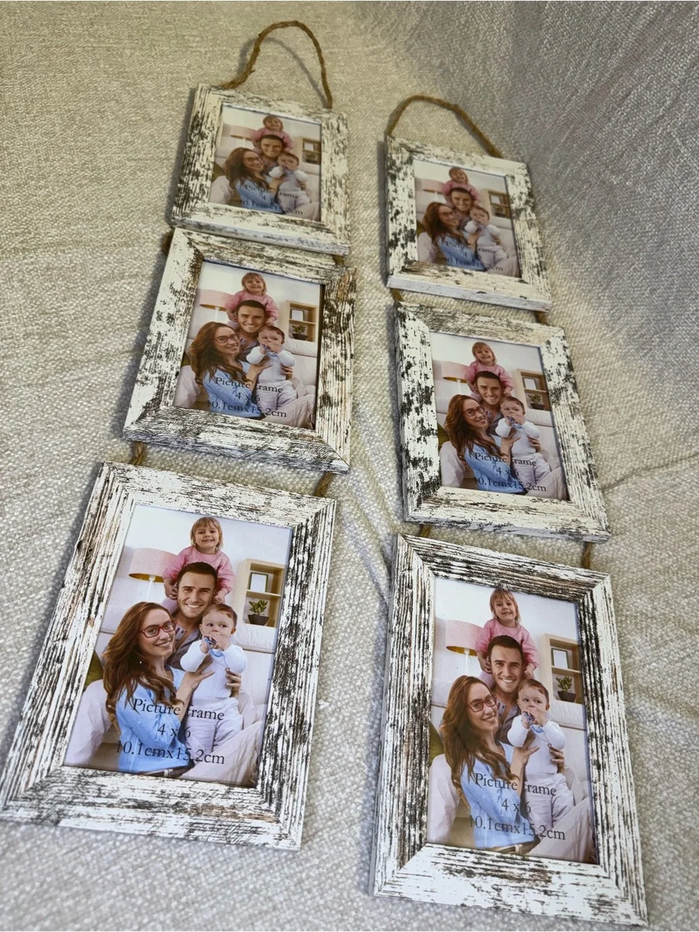 Set of 2 Rustic Hanging Picture Frames 4x6 White Distressed Wall Photo Frames